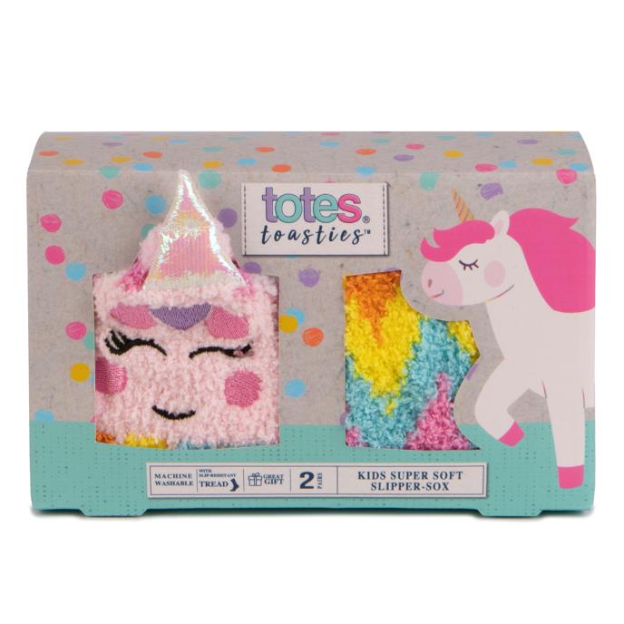 totes toasties® Girls Super Soft Slipper Socks (Twin Pack) Unicorn / Zig Zag Extra Image 3
